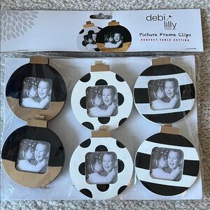 Deb Black, White, and Gold Polka Dot Frame Clips. Perfect table settings.
